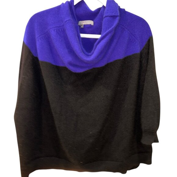 360 cashmere purple black color block 3/4 sleeve cowl neck sweater L - Picture 1 of 3